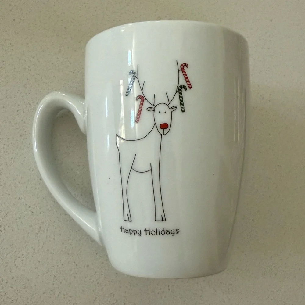 Vtg‎ BIA Rudy The Reindeer Happy Holidays Coffee Mugs Double Sided Set Of 4